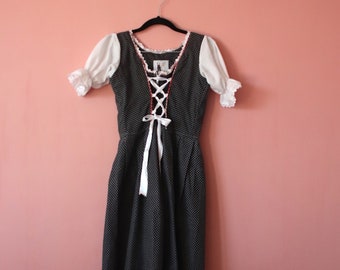 Vintage 100% Cotton Trachten dress dirndl dress, Austrian cottagecore clothing folk dress. Austrian german alpen mid long. G
