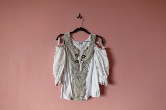 Vintage Linen Cotton half sleeve blouse, Boho blo… - image 1