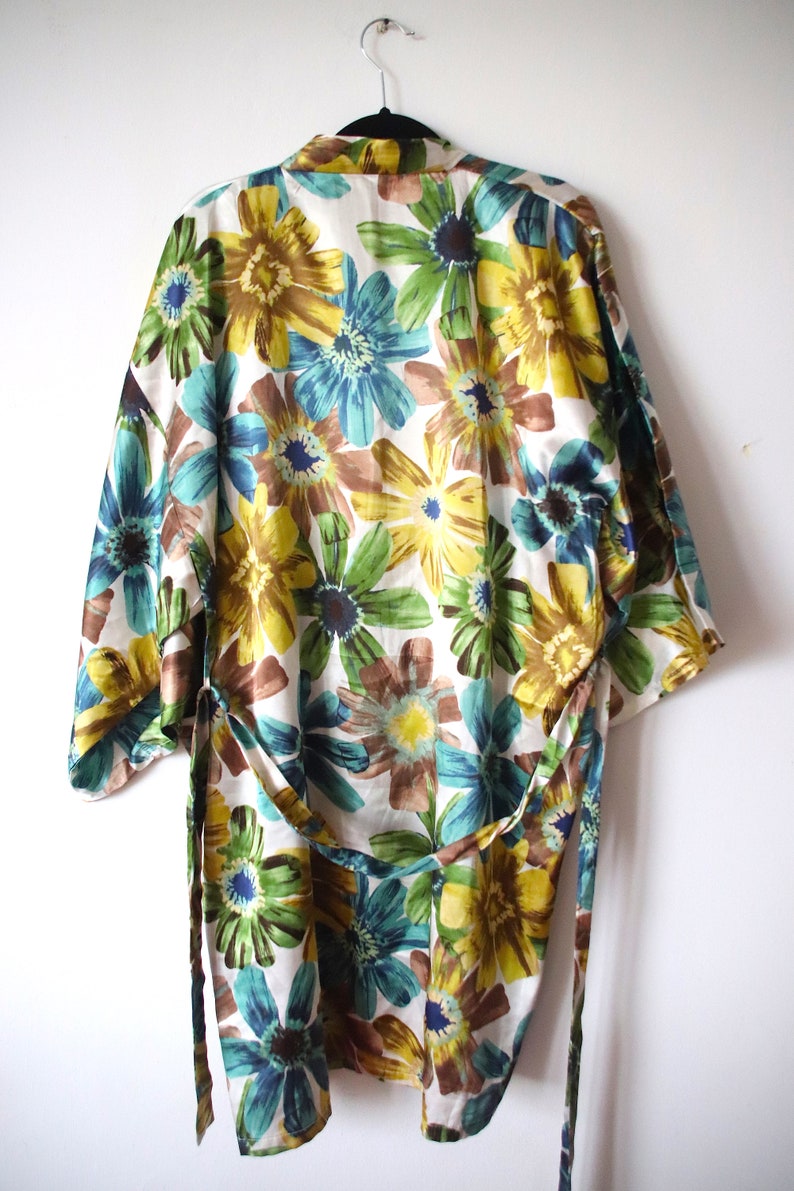 Vintage Kimono Robe 80er Jahre Floral Kimono Robe Japanische Dressing Boho Dessous Jacke SZ Bild 5