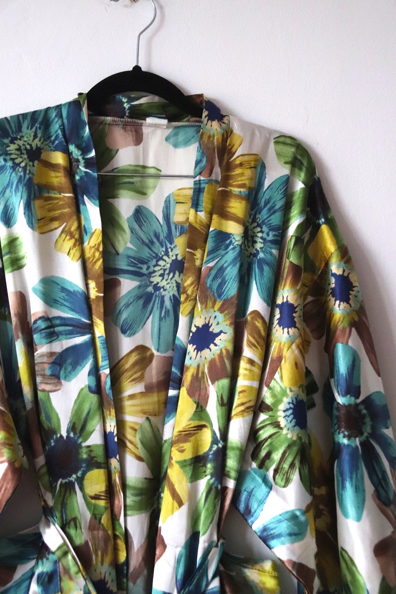 Vintage Kimono Robe 80er Jahre Floral Kimono Robe Japanische Dressing Boho Dessous Jacke SZ Bild 2