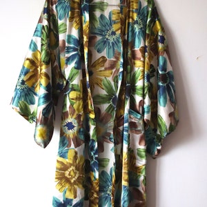 Vintage Kimono Robe 80er Jahre Floral Kimono Robe Japanische Dressing Boho Dessous Jacke SZ Bild 3