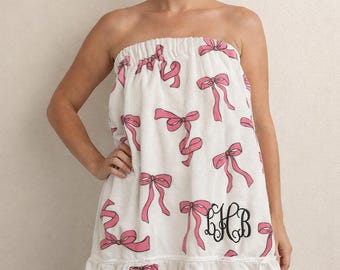 Personalized Spa Wrap for Women, Monogram Towel Wrap, Pink Bow Bath Wrap, Plush Spa Towel, Bridal or Graduation Gift