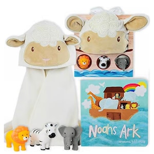 Personalized Baby Hooded Towel Set, monogrammed baby gift, Noah&#39;s Ark hood bath towel, new baby gift, Christian baby gift for boy girl