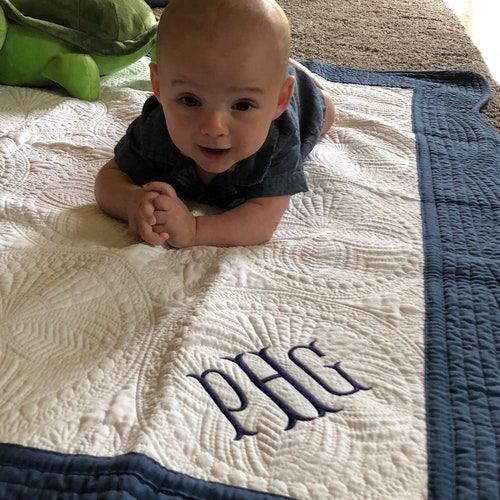 Monogram Baby Quilt Personalized Baby Gift Newborn Baby Boy Etsy