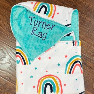 Personalized baby blanket, monogrammed gift for baby, unisex baby gift, toddler rainbow baby minky blanket, 1st birthday rainbow blanket