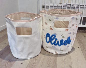 Personalized Dinosaur Nursery Storage Set of 2, Baby Boy Shower Gift, Custom Name Chenille Nursery Bins