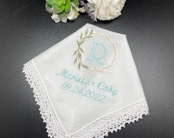 Wedding Handkerchief personalized for bridal party, bridesmaid gifts, something blue monogrammed hanky wedding day gift for bride