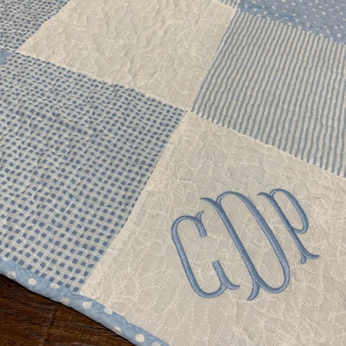 Monogram Baby Quilt Personalized Baby Gift Newborn Baby Boy Etsy