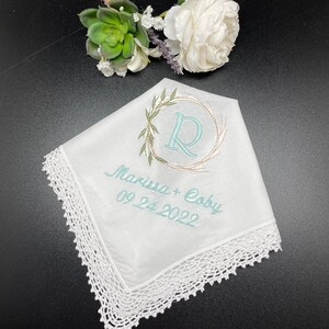 Wedding Handkerchief personalized for bridal party, bridesmaid gifts, something blue monogrammed hanky wedding day gift for bride