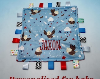 American Eagle Baby Taggie Patriotic Sensory Lovey Toy Red White Blue USA Gift Fourth July