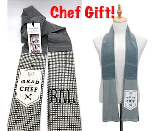 Personalized kitchen boa towel scarf, grilling accessories, monogrammed gifts for foodies, housewarming gift for chefs, guy chef gift