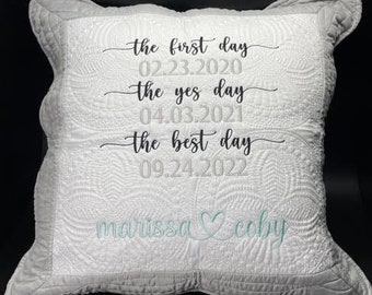 Personalized Love Story Pillow - Custom Wedding Gift for Newlywed Couples and Anniversaries, First Day Yes Day Best Day Customized