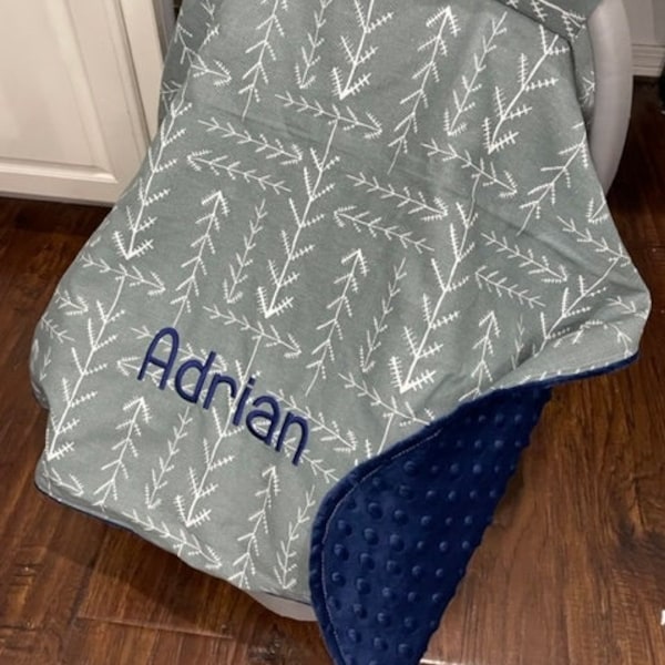 Personalized baby carseat canopy, monogram car seat cover, carseat blanket, baby boy canopy, monogrammed cover woodland arrows nursery theme