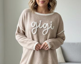 Personalized Grandma Sweater, Custom Name Sweater, Gigi Mimi Nana Gift, Mother’s Day Gift, Custom Mama Pullover, Lightweight Knit Top
