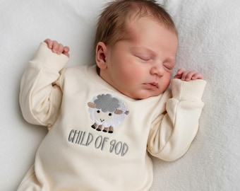 Embroidered Lamb Baby Romper | Child of God Christian Outfit