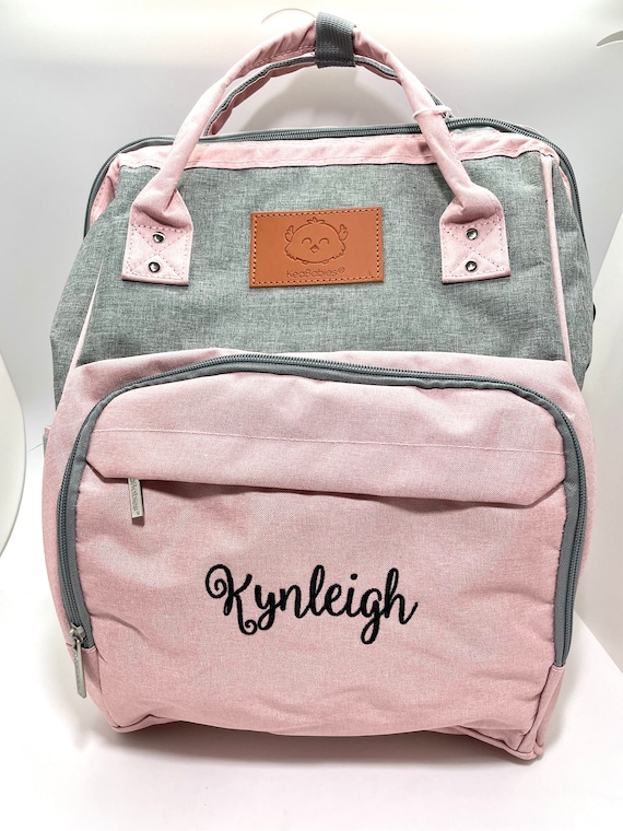 Monogrammed Diaper Backpack: Personalized Nappy Bag, Pink & Gray