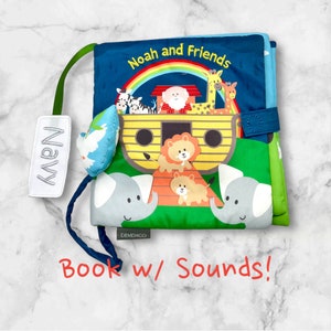 Personalized baby soft book with sounds, fabric book cloth book, 1st birthday gifts, monogrammed interactive toy, unique new baby gift