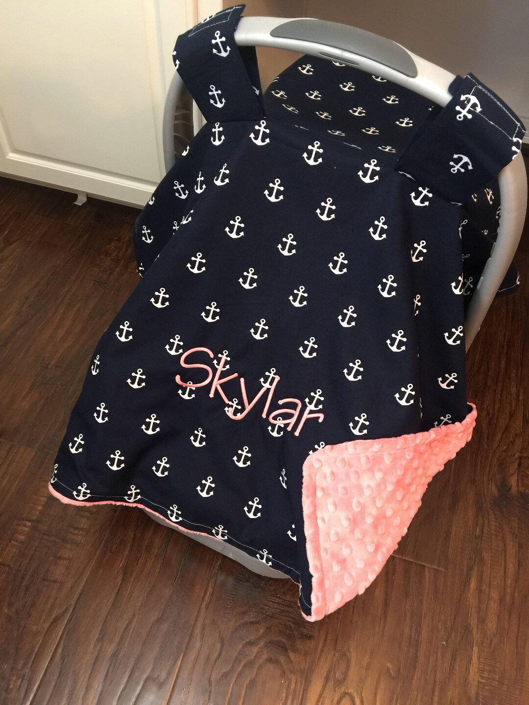 Personalized Nautical Carseat Canopy, Boy or Girl Monogrammed Car Seat