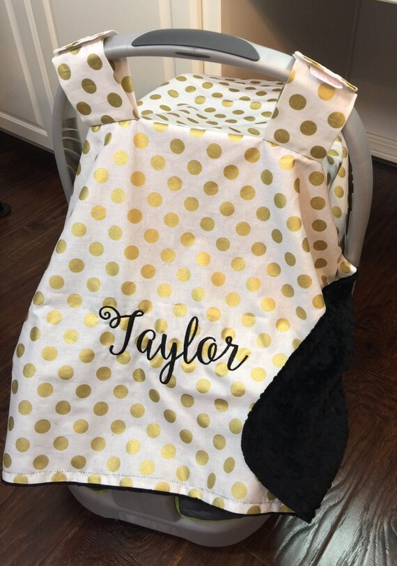 Personalized baby girl car seat canopy monogrammed gold dot Etsy