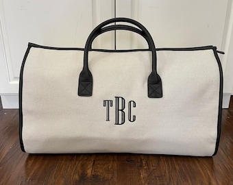 Personalized Canvas Garment Duffel Bag: 2-in-1 Convertible Weekender, Unisex Travel Bag with Monogram