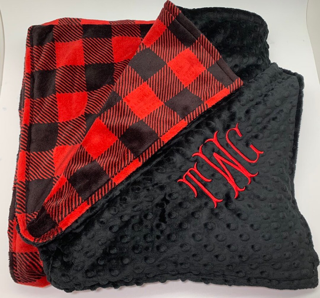 Personalized Blanket for Guys, Monogrammed Minky Blanket, Buffalo Plaid