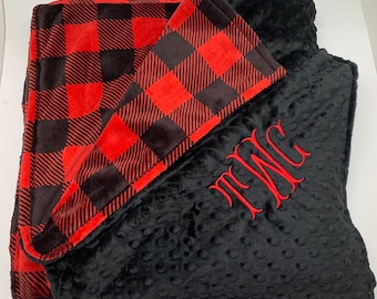Monogrammed Buffalo Plaid Minky Blanket: Personalized Throw Blanket