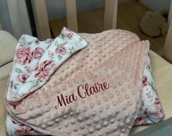 Personalized Floral Baby Blanket | Rose Minky Keepsake Gift