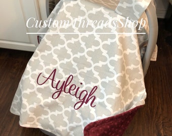 Monogrammed Carseat Canopy: Personalized Baby Carrier Cover, Embroidered Name