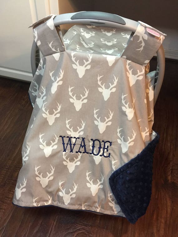 Baby Boy or Girl Carseat Canopy with monogrammed name