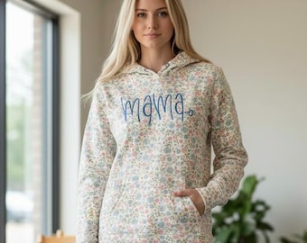Embroidered Mama Hoodie | Floral Fleece Sweatshirt, Cozy Mom Gift