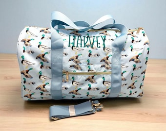 Personalized Duck Print Duffel Bag – Embroidered Kids Travel Bag | Boys Weekend bag