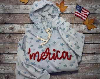 Merica Hoodie – USA Star Print Sweatshirt, Patriotic America Hoodie for Women, 250th Anniversary Gift, 4th of July Outfit, Americana Style