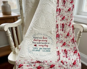 Personalized Cardinal Memorial Quilt, Sympathy Gift Blanket, In Memory of Loved One, Bereavement Throw