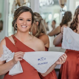Wedding Handkerchief personalized for bridal party, bridesmaid gifts, something blue, hanky minimalist wedding day gift for bridesmaids
