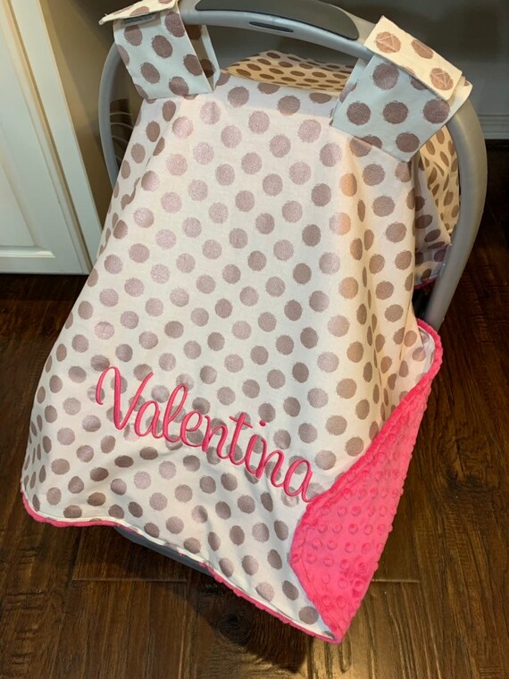 Personalized car seat canopy rose gold shimmer dots Etsy