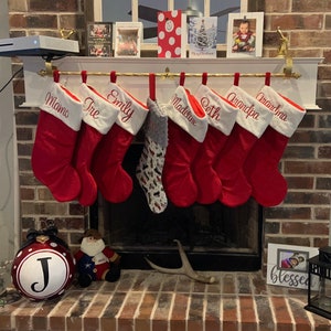 Personalized family Christmas stockings, red velvet stockings, monogrammed stockings, Christmas decorations, traditional stockings,