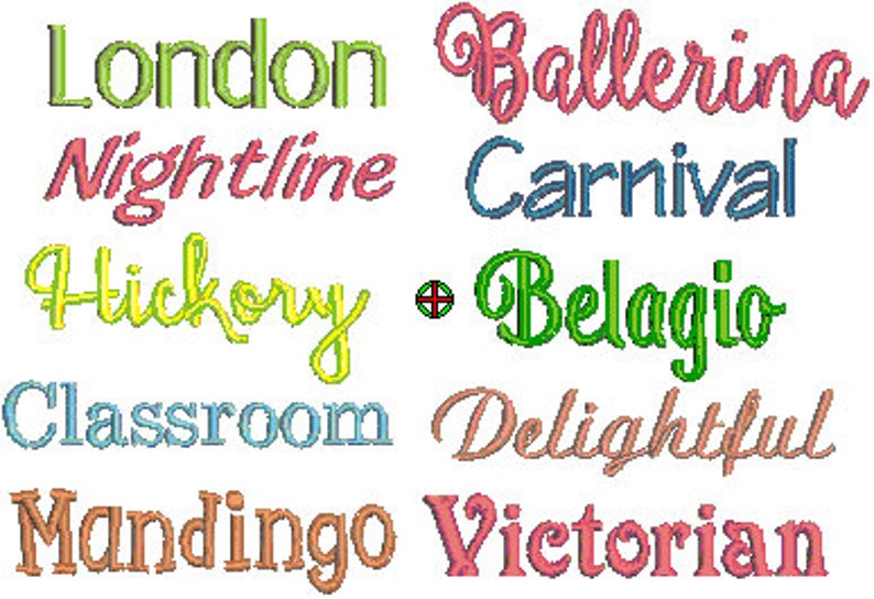 Pu&ograve; includere: Una collezione di parole colorate, tra cui Londra, Nightline, Hickory, Classroom, Mandingo, Ballerina, Carnevale, Bellagio, Delightful e Victorian.