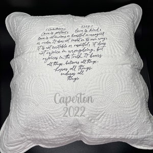 Wedding Gift Pillow, 1 Corinthians 13 Love is Patient scripture, Christian gift for couple, bridal shower gift, Personalized 18x18 pillow