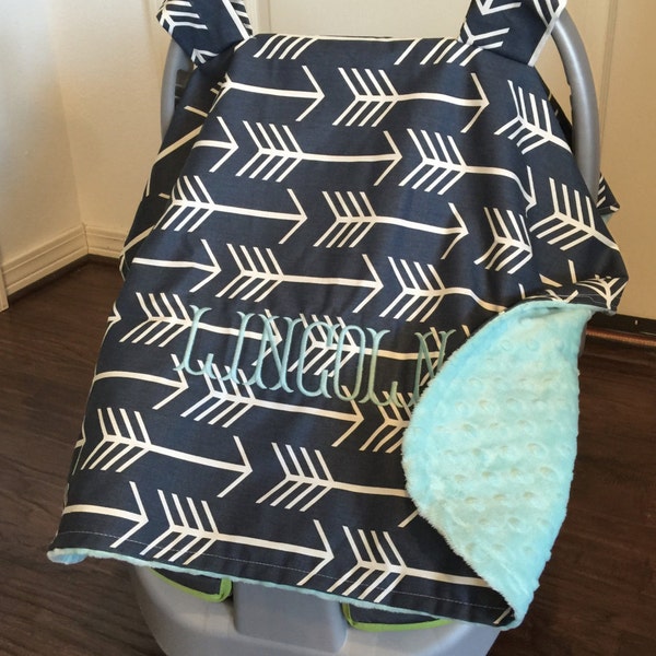 Monogram Arrow Carseat Canopy: Personalized Minky Baby Car Cover