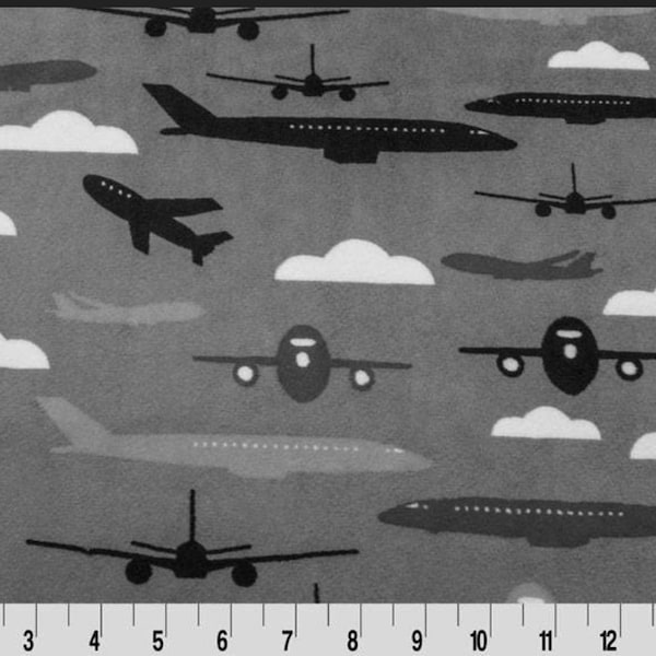 Airplane Gray Cuddle Minky by Shannon Fabrics Vintage planes Minky Fabric, Minky Fabric By The Yard, Airplane fabric