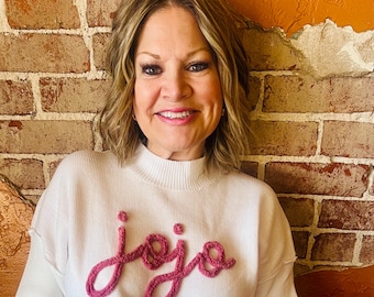 Custom Grandma Sweater | Personalized Nana Pullover | Puffy Chenille Letters  | Cozy Mimi Gift