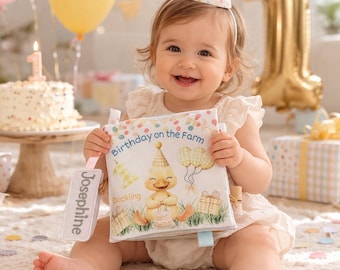 Personalized First Birthday Book | Farm Sensory Book for Baby | 1st Birthday Gift Girl Boy | Custom Name Baby Book | Soft Quiet Book