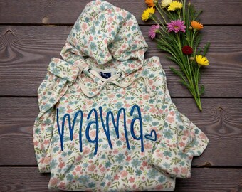 Embroidered Mama Hoodie | Floral Fleece Sweatshirt, Cozy Mom Gift
