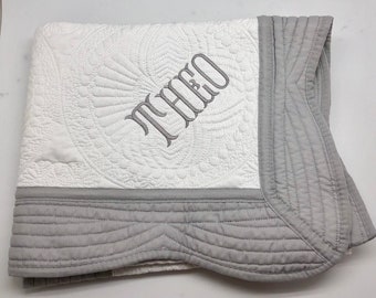 Monogram Baby Quilt: Personalized Cotton Nursery Blanket