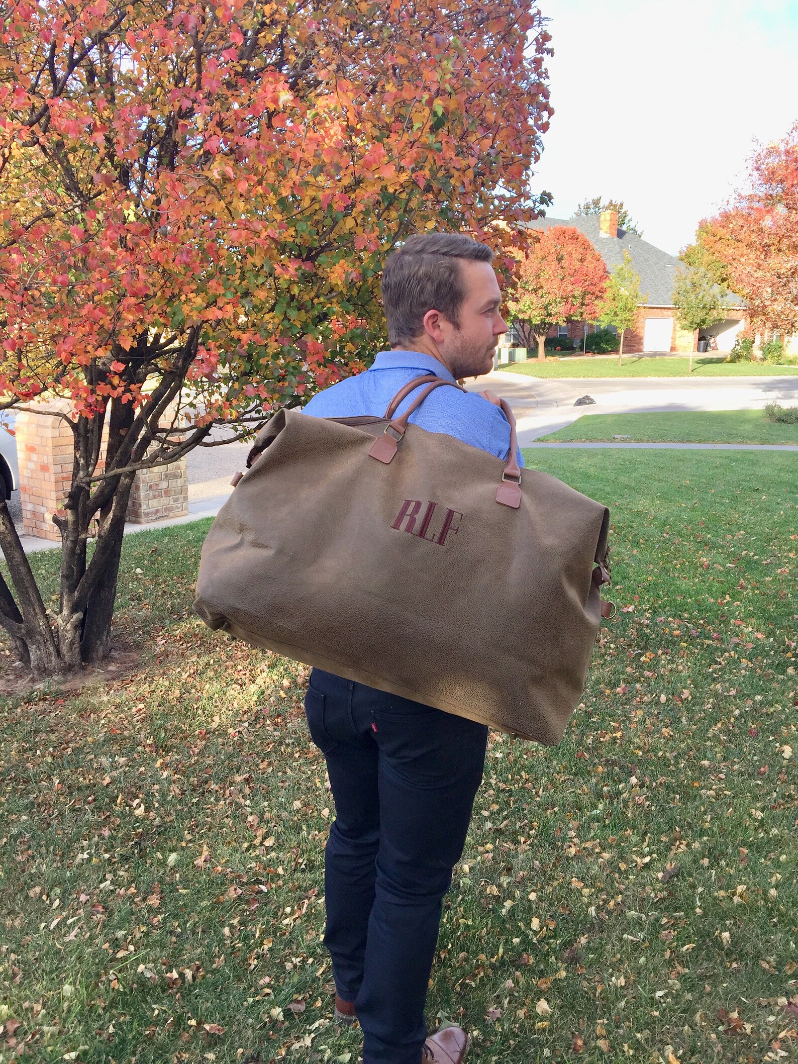 Men's Travel Weekender Bag With Monogram Vegan Leather Etsy