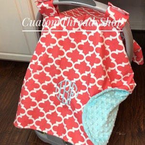 Baby Car Seat Canopy with monogram, Personalized baby canopy, new baby girl gift, car seat cover, carseat blanket