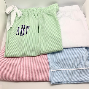 Monogram Seersucker pants, Personalized Pajama pants, Seersucker PJ pants, personalized bridesmaid gift, monogram birthday gift for girls