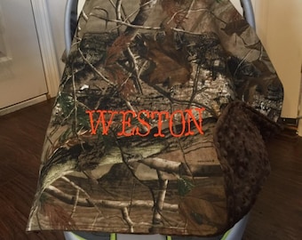 Personalized Camo Carseat Canopy, Monogrammed Car Seat Cover