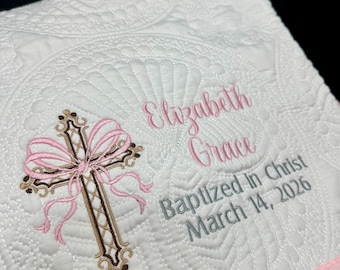 Personalized Baptism Quilt, Christening Blanket, Baby Baptism Gift, Embroidered Baby Quilt, Religious Baby Gift, Keepsake Gift