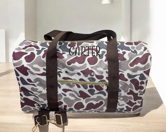 Personalized Camo Duffel Bag for Kids – Boys Custom Embroidered Overnight Weekender for Girls